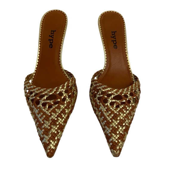 Flash Sale Y2K Hype Gold And Brown Woven Leather Mules. - Picture 5 of 16